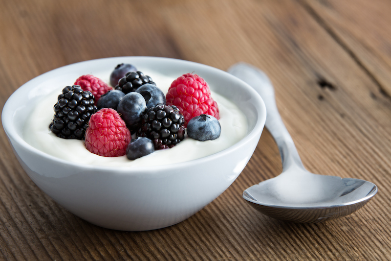 yogurt and berries in a bowl