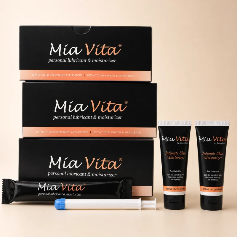3 boxes of Mia Vita® Personal Lubricant & Moisturizer paired with 2 tubes of Mia Vita® Gel (NEW! 1 oz. each)