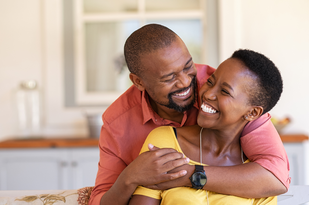 Mature black couple in love laughing