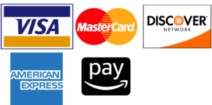 WE accept Visa, MasterCard, Discover, American Express, and Amazon Pay