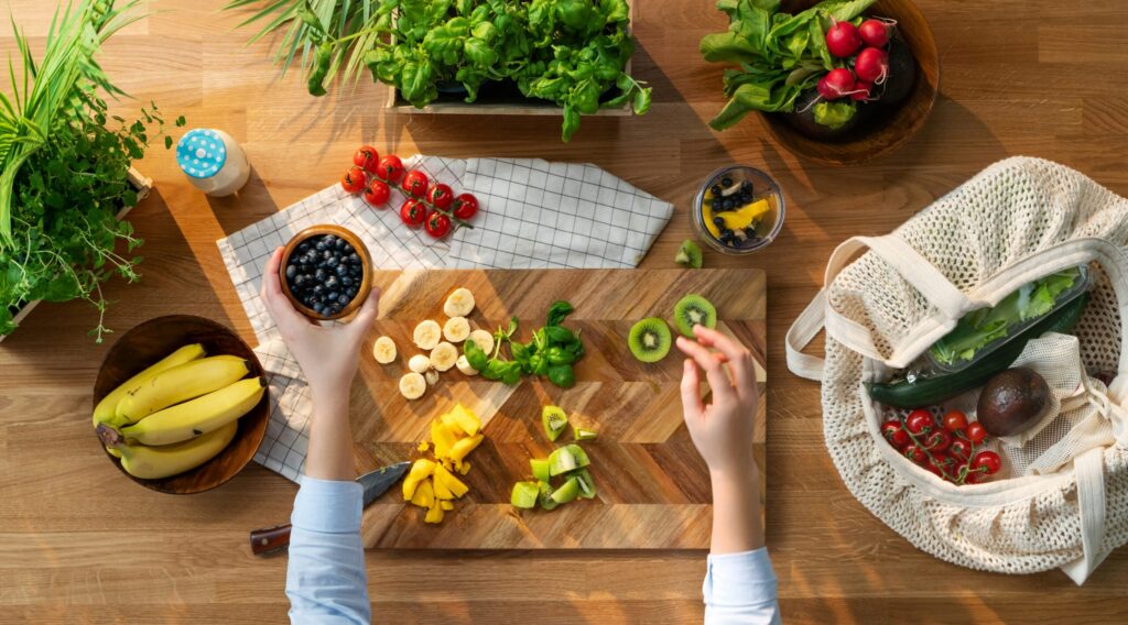 woman holding food