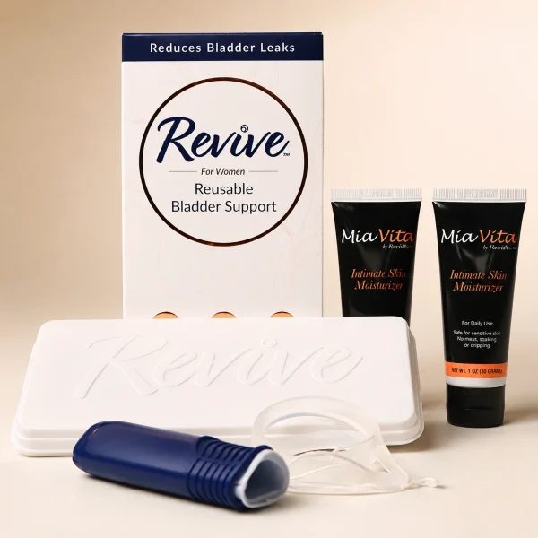 Image showing The Revive Pessary and 2 tubes of Mia Vita Intimate Skin Moisturizer
