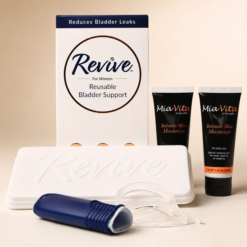Image showing The Revive Pessary and 2 tubes of Mia Vita Intimate Skin Moisturizer